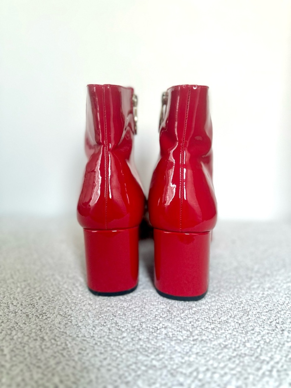 TOPSHOP Bright Red Patent Block Heel Ankle Boots - Picture 9 of 11